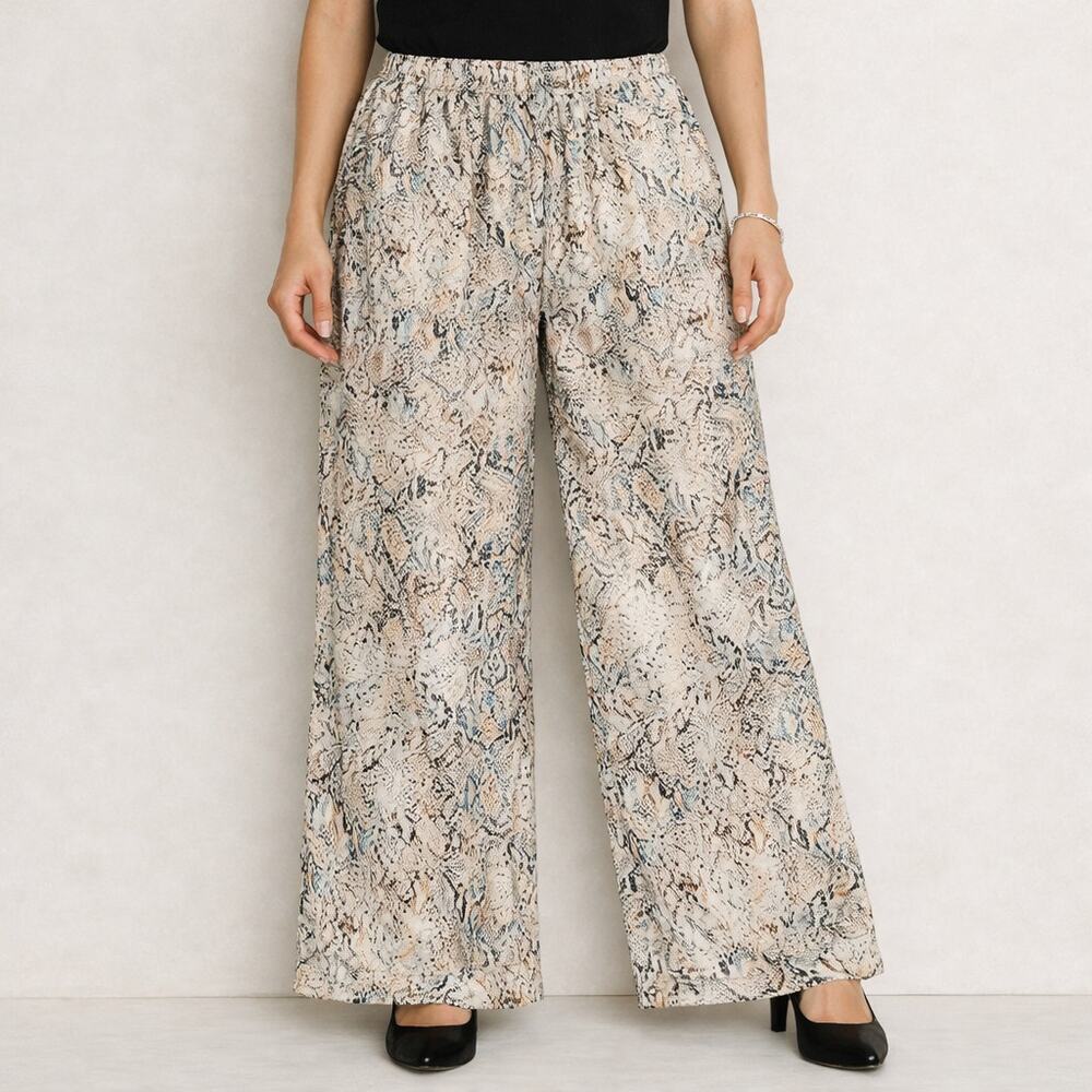 AFRM High Waist Snake Skin Print Pull-on Satin Wide Leg Pants Size M